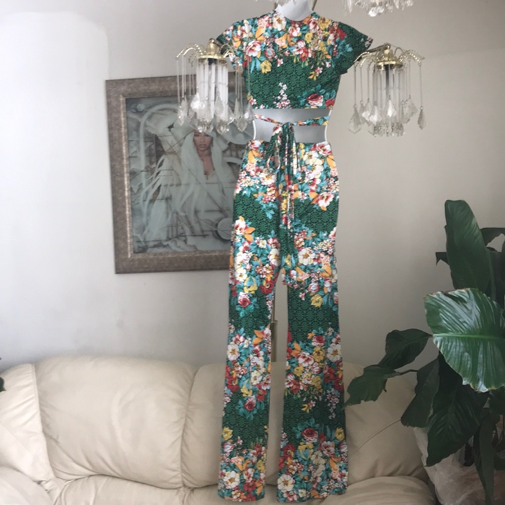 🌺New Japanese Green Floral Wrap 2 Piece Set - Picture 7 of 7